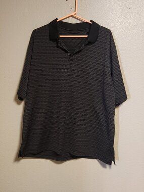 Haggar Men's XL Cool 18 Performance Collar Polo Black Squiggle Stripe Golf